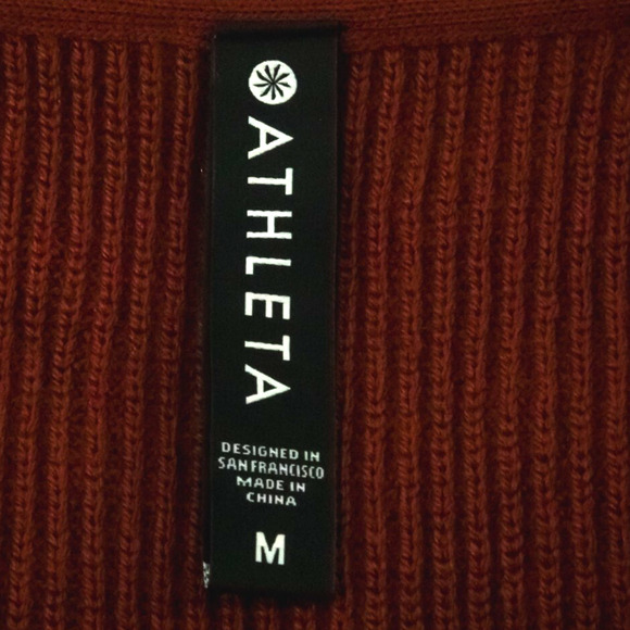 Athleta Size Medium M Rust Red Hanover V Neck Long Sleeve Merino Wool Sweater - Picture 3 of 6